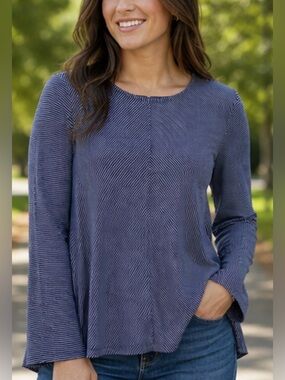 COOLIBAR  Navy & White Long-Sleeve Striped Tunic Bamboo Blend UPF 50+ Size XXL